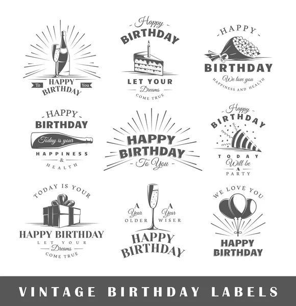 Conjunto de etiquetas de aniversário vintage — Vetor de Stock