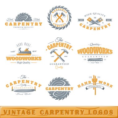 Vintage marangozluk logolar kümesi