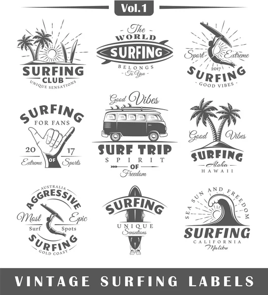 Zestaw etykiet vintage surfing. Vol.1 — Wektor stockowy