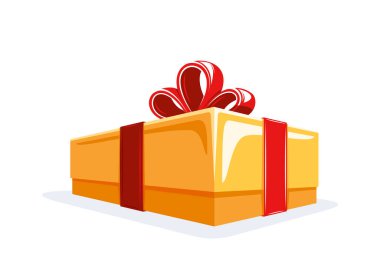 Beyaz arka planda izole edilmiş düz stil hediye kutusu. Noel konsepti. Doğum günü için tasarım öğeleri. Çizgi film tarzı. Vektör illüstrasyonu