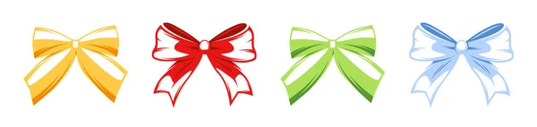 白い背景に孤立した弓のコレクション クリスマスのコンセプト フラットデザイン 漫画風 ベクターイラスト — ストックベクタ