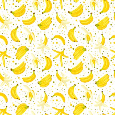 Beyaz bir arka planda izole edilmiş muzlarla kusursuz bir desen. Çizgi film tarzı. Vektör illüstrasyonu