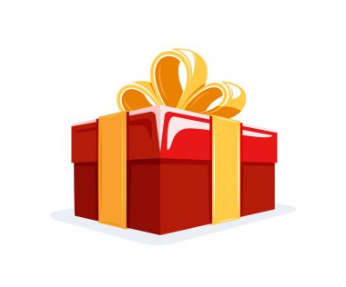 Beyaz arka planda izole edilmiş düz stil hediye kutusu. Noel konsepti. Doğum günü için tasarım öğeleri. Çizgi film tarzı. Vektör illüstrasyonu