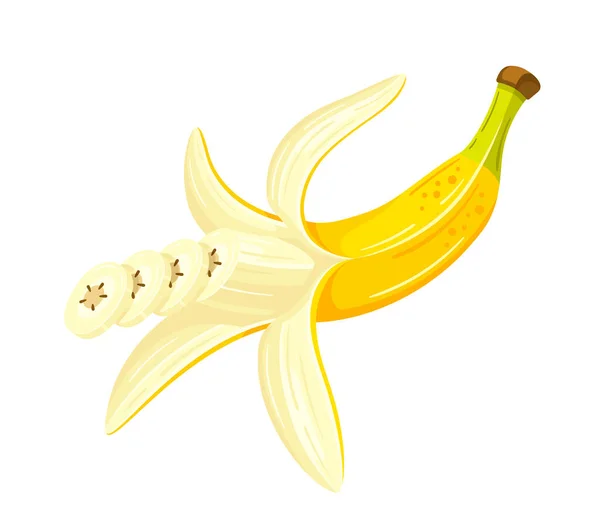 Abierto Plátano Estilo Dibujos Animados Diseño Plano Banano Amarillo Aislado — Vector de stock