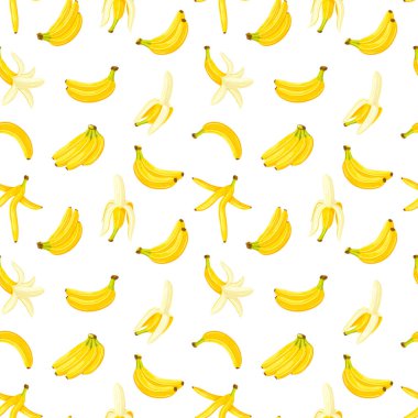 Beyaz bir arka planda izole edilmiş muzlarla kusursuz bir desen. Çizgi film tarzı. Vektör illüstrasyonu