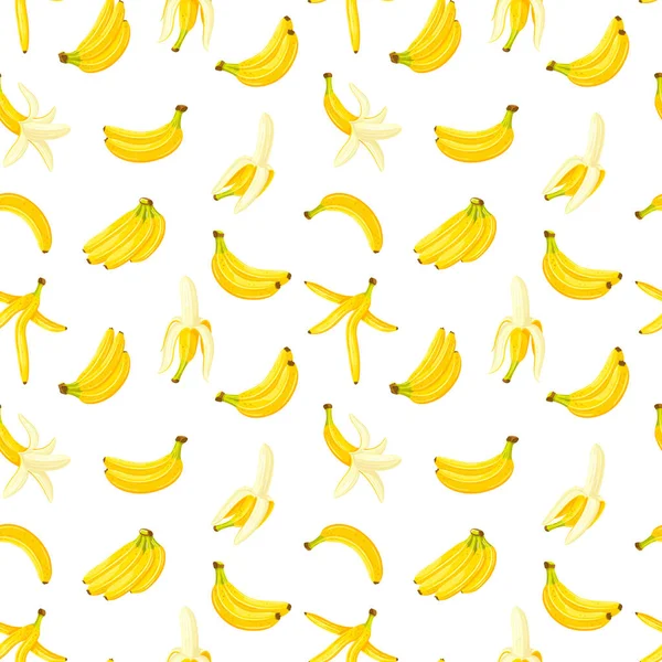 Seamless Pattern Set Bananas Isolated White Background Cartoon Style Vector — Stock Vector