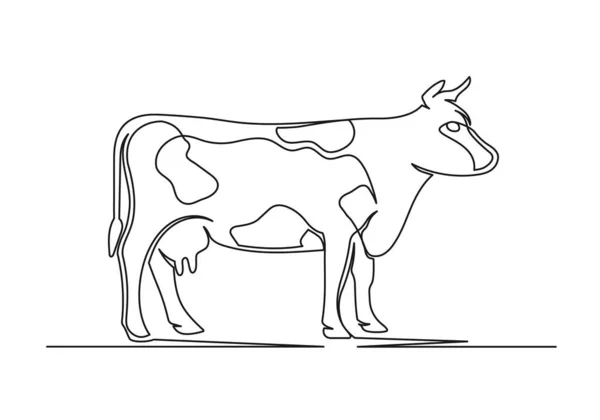 Continuous One Line Drawing Cow Farm Concept Cow Isolated White — Stock Vector