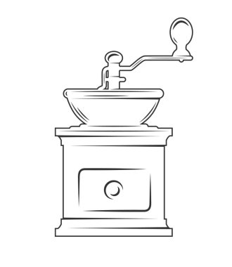 Kahve öğütücü silueti beyaz arka planda izole edilmiş. Vektör illüstrasyonu