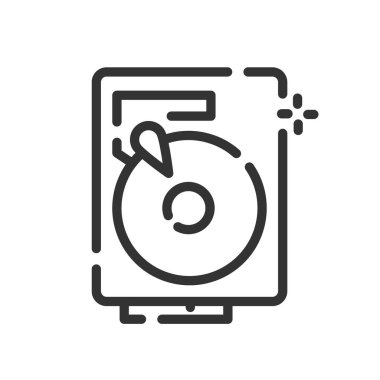 Beyaz arkaplanda izole edilmiş basit bir tek satır biçiminde HDD simgesi. Vektör illüstrasyonu