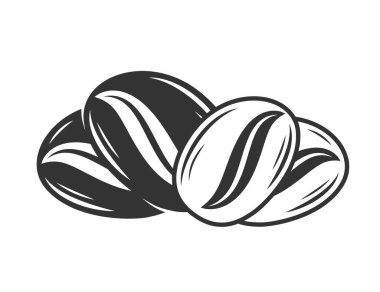 Beyaz arka planda izole kahve çekirdekleri silueti. Vektör illüstrasyonu