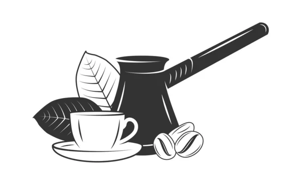 咖啡土耳其与咖啡豆和杯子隔离的白色背景 矢量说明 — 图库矢量图片