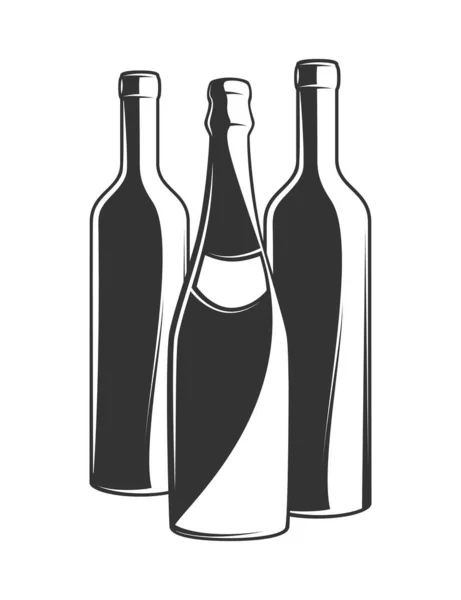 Bottiglie Vintage Vino Isolate Fondo Bianco Illustrazione Vettoriale — Vettoriale Stock