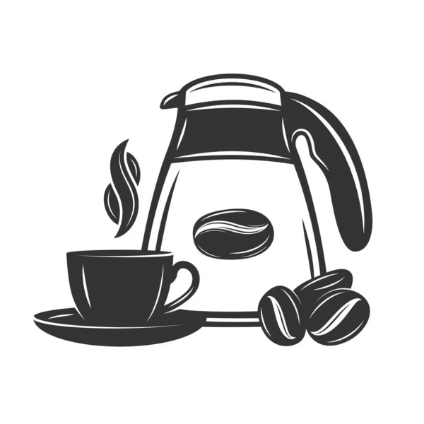 Кофеварка Кофейные Зерна Чашку Кофе Простом Стиле Изолированы Белом Фоне — стоковый вектор