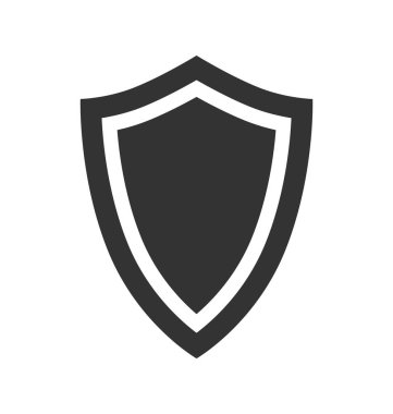 Beyaz arka planda izole edilmiş basit bir tarzda koruyucu bir kalkanın silueti. Vektör illüstrasyonu