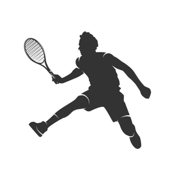 Silhouet Van Een Man Met Een Tennisracket Geïsoleerd Een Witte — Stockvector