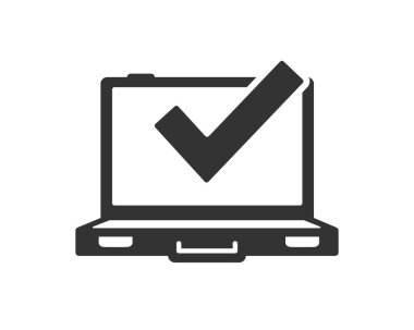 Beyaz arkaplanda basit bir şekilde izole edilmiş evrak çantası silueti ve onay kutusu. Vektör illüstrasyonu