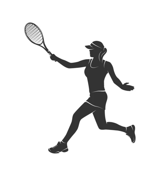 Silhouette Une Femme Avec Une Raquette Tennis Isolée Sur Fond — Image vectorielle