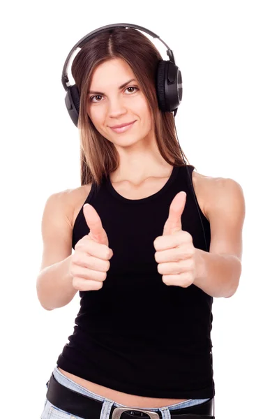 Beautiful woman listen to the music in her headphones Stock Image