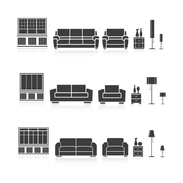 Conjunto de muebles de siluetas — Vector de stock