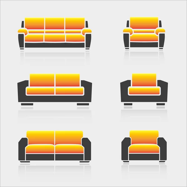 Set of sofas and armchairs — Stock Vector