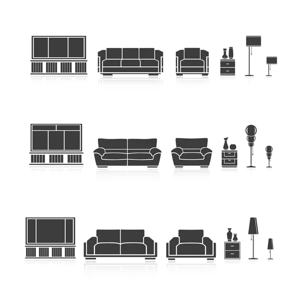 Ensemble de meubles silhouettes — Image vectorielle
