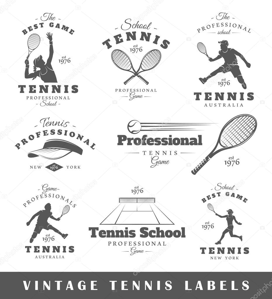 Set of vintage tennis labels. Posters, stamps, banners and design elements. Vector illustration