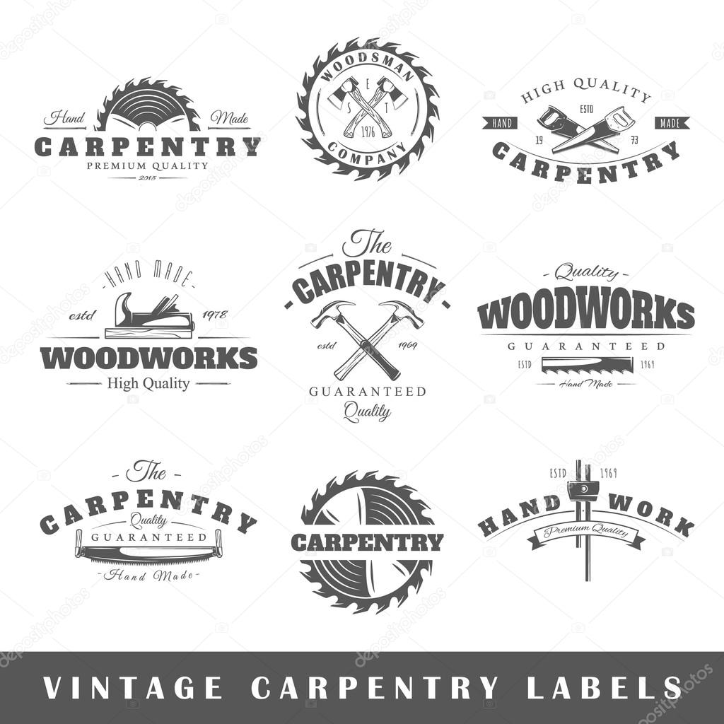 Set of vintage labels carpentry. Posters, stamps, banners and design elements. Vector illustration
