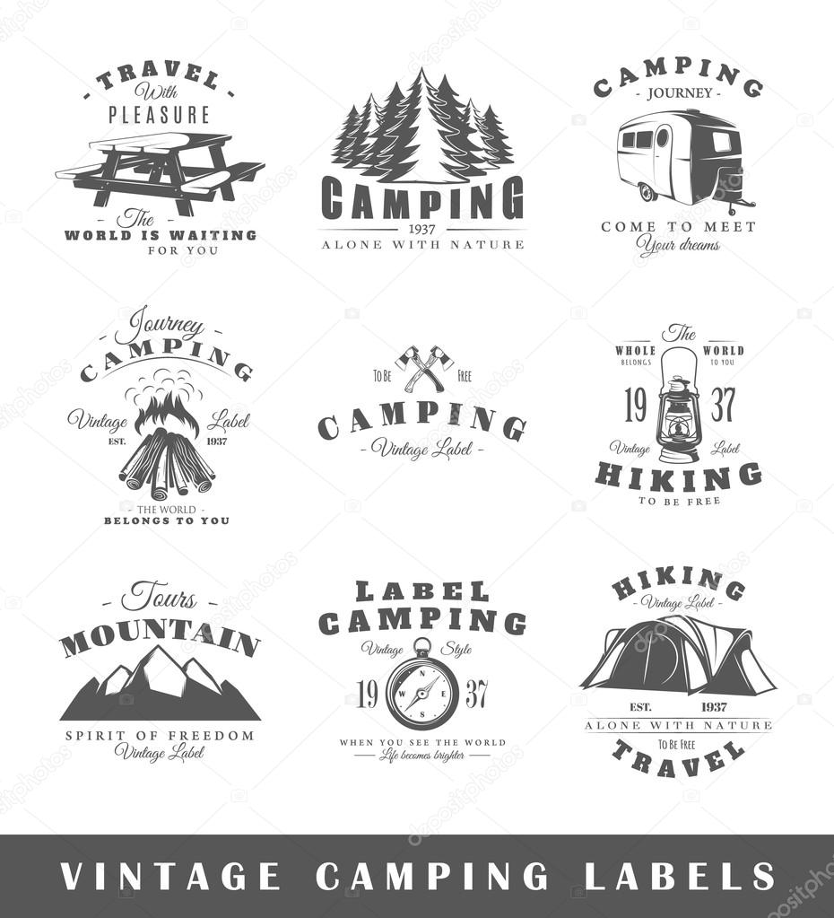 Set of vintage camping labels