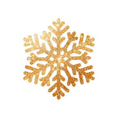 Beyaz arka planda parıltılı Noel altın kar taneleri. Lüks, gerçekçi, ışık efektli altın kar tanesi oyuncağı ve noel ağacı için ışıltı. Vektör illüstrasyonu