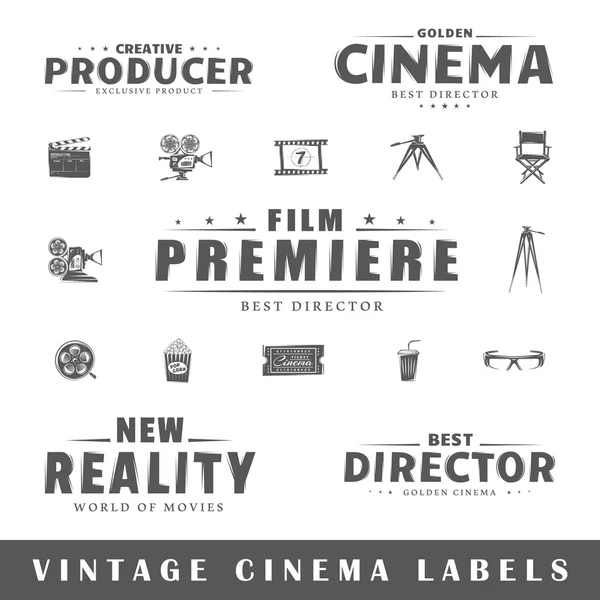 Set di etichette cinematografiche vintage — Vettoriale Stock