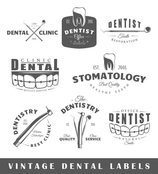 Set de etiquetas de dentista vintage — Archivo Imágenes Vectoriales