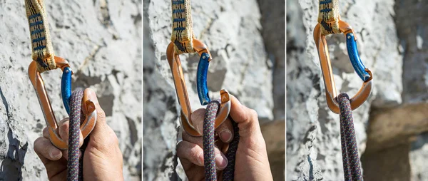 Karabiner és hegymászó kötél sorozat — Stock Fotó