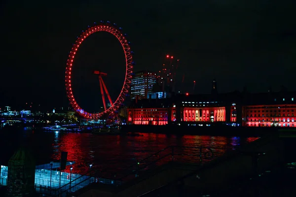 Pohled Londýnské Oko Noci Jižním Břehu Řeky Temže Velká Británie — Stock fotografie