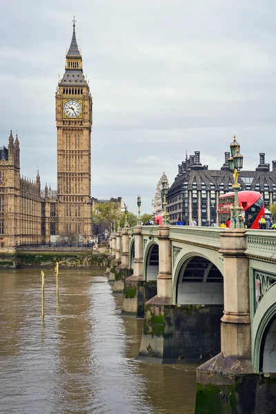 Wieża Zegarowa Big Ben Most Westminster Londyn Wielka Brytania — Zdjęcie stockowe