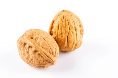 Beyaz arkaplanda izole edilmiş cevizler