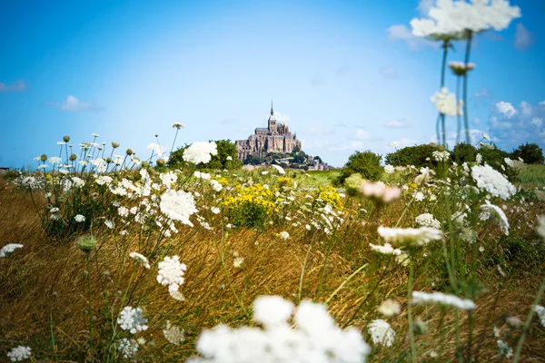 Mont Saint Michel entre flores — Foto de Stock