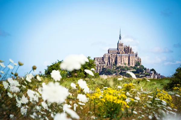 Mont Saint Michel entre flores — Foto de Stock
