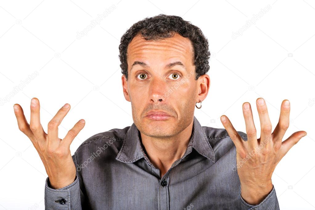 confused man giving I don't know gesture