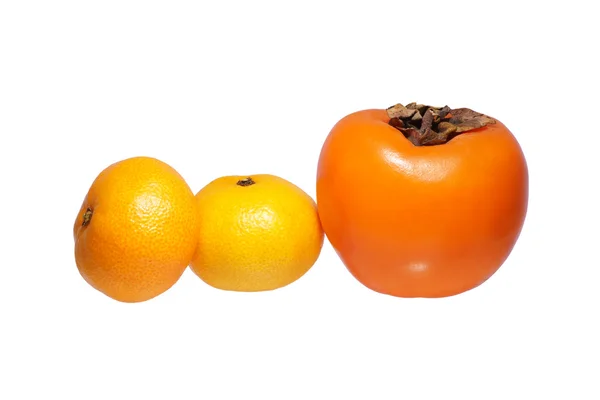 Fruits. Two mandarin and persimmon. — Stock Photo, Image