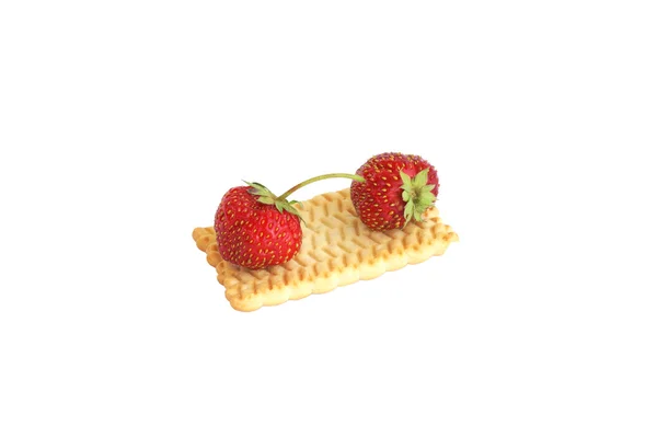 Biscuits and two strawberries. — Stock Photo, Image