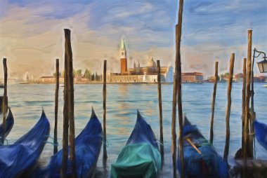 Gondol Molo San Marco Venedik İtalya San Giorgio Maggiore ile arka planda demirleyen izlenimci resim