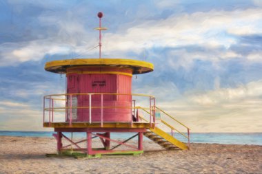 South Beach Miami Florida ABD yaşam bekçi istasyonunda empresyonist sanatı