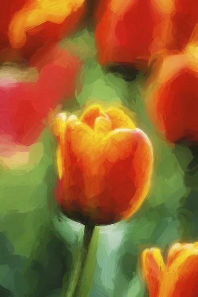 Beautiful Impressionist painting of tulips in the springtime — Stock Photo, Image