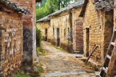 Guangxi Zhuang Özerk Bölgesi, Çin Jiangtou antik köy güzel izlenimci portresi