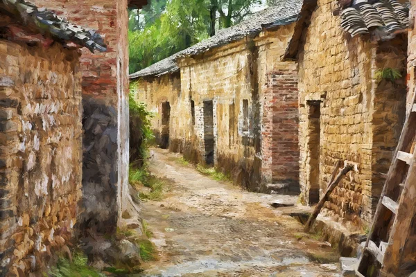 A beautiful impressionist portrait of Jiangtou Ancient Village in Guangxi Zhuang Autonomous Region, China — Stock Photo, Image