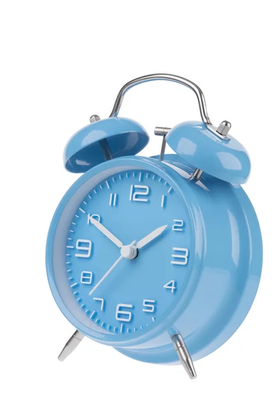 Blue alarm clock with the hands at 10 and 2 isolated on a white background — Stock Photo, Image