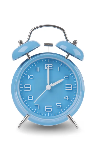 Blue alarm clock with the hands at 2 am or pm isolated on a white background, One of a set of 12 images showing the top of the hour starting with 1 am / pm and going through all 12 hours — Zdjęcie stockowe