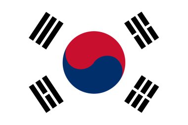 The Republic of Korea also known as South Korea official flag in both color and proportions, also known as the Taegeukgi