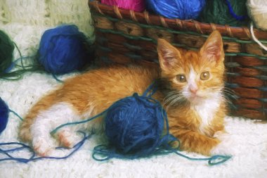 Şirin bebek sarı tabby yavru kedi empresyonist sanatı