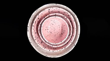 Pembe zanaat seramik veya çömlek levhaları, yukarıda, siyah izole edilmiş.